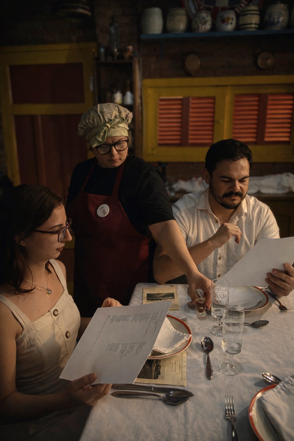 Participantes lendo materiais históricos à mesa