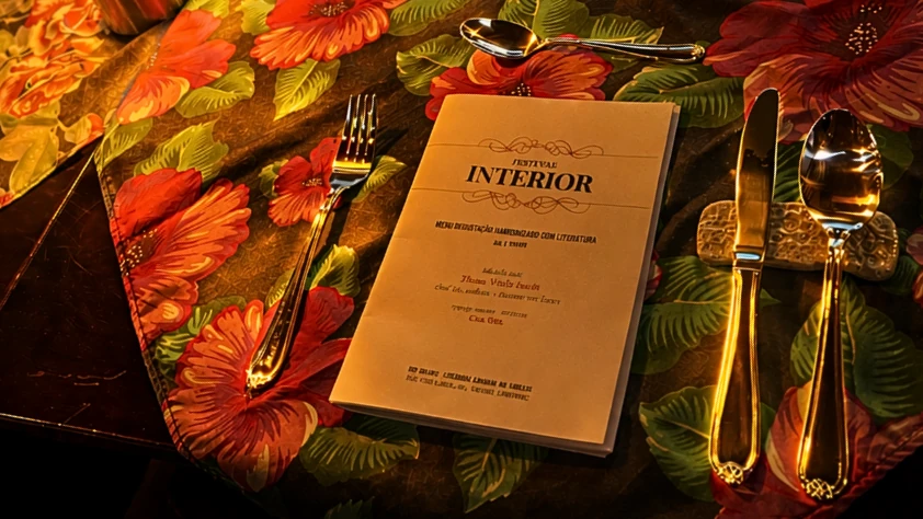 Mesa durante um menu degustação harmonizado com literatura